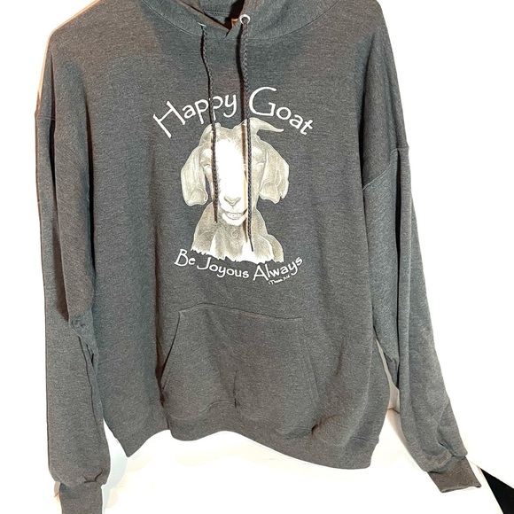 Happy Goat Unisex Gray Hoodie with Kangaroo Pocket Size Large - Picture 8 of 12